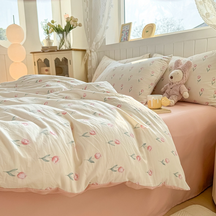 91家纺网 家纺一手货源 找家纺 丝芙妮家居（原乐视家纺） 2025春夏新款水洗皱皱棉印花四件套 雾幸