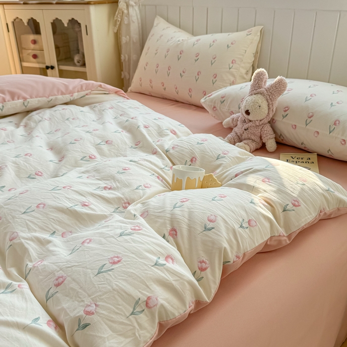 91家纺网 家纺一手货源 找家纺 丝芙妮家居（原乐视家纺） 2025春夏新款水洗皱皱棉印花四件套 雾幸