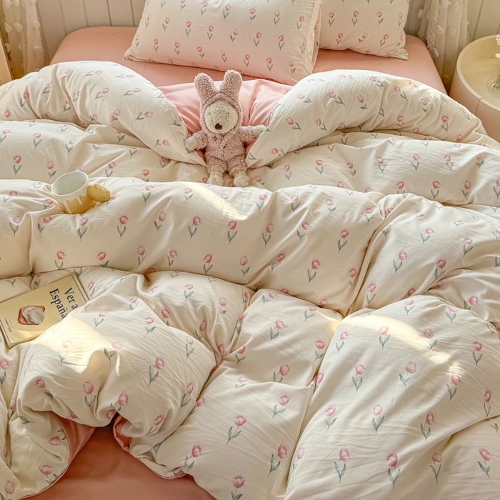 91家纺网 家纺一手货源 找家纺 丝芙妮家居（原乐视家纺） 2025春夏新款水洗皱皱棉印花四件套 雾幸