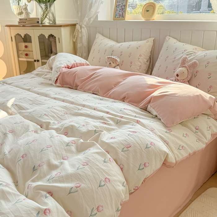 91家纺网 家纺一手货源 找家纺 丝芙妮家居（原乐视家纺） 2025春夏新款水洗皱皱棉印花四件套 雾幸