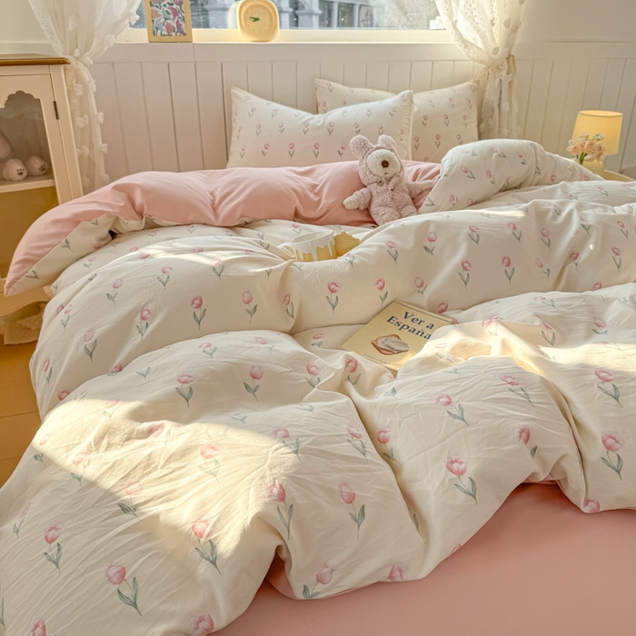 91家纺网 家纺一手货源 找家纺 丝芙妮家居（原乐视家纺） 2025春夏新款水洗皱皱棉印花四件套 雾幸