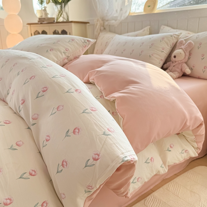 91家纺网 家纺一手货源 找家纺 丝芙妮家居（原乐视家纺） 2025春夏新款水洗皱皱棉印花四件套 雾幸