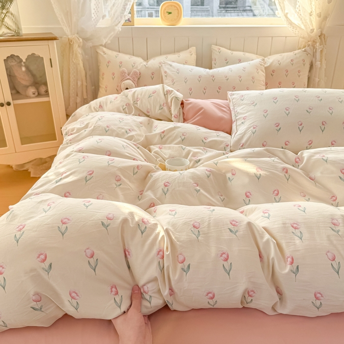 91家纺网 家纺一手货源 找家纺 丝芙妮家居（原乐视家纺） 2025春夏新款水洗皱皱棉印花四件套 雾幸