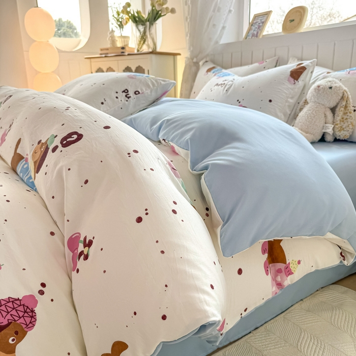 91家纺网 家纺一手货源 找家纺 丝芙妮家居（原乐视家纺） 2025春夏新款水洗皱皱棉印花四件套 小腊肠