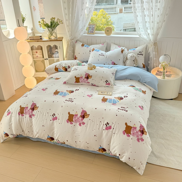 91家纺网 家纺一手货源 找家纺 丝芙妮家居（原乐视家纺） 2025春夏新款水洗皱皱棉印花四件套 小腊肠