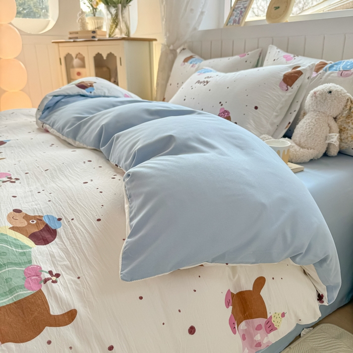 91家纺网 家纺一手货源 找家纺 丝芙妮家居（原乐视家纺） 2025春夏新款水洗皱皱棉印花四件套 小腊肠