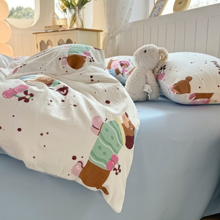 91家纺网 家纺一手货源 找家纺 丝芙妮家居（原乐视家纺） 2025春夏新款水洗皱皱棉印花四件套 小腊肠