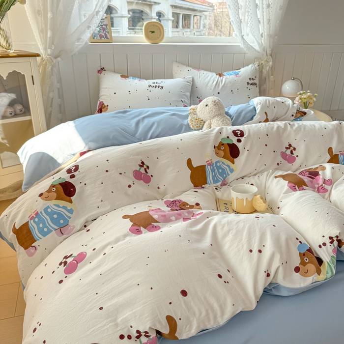 91家纺网 家纺一手货源 找家纺 丝芙妮家居（原乐视家纺） 2025春夏新款水洗皱皱棉印花四件套 小腊肠