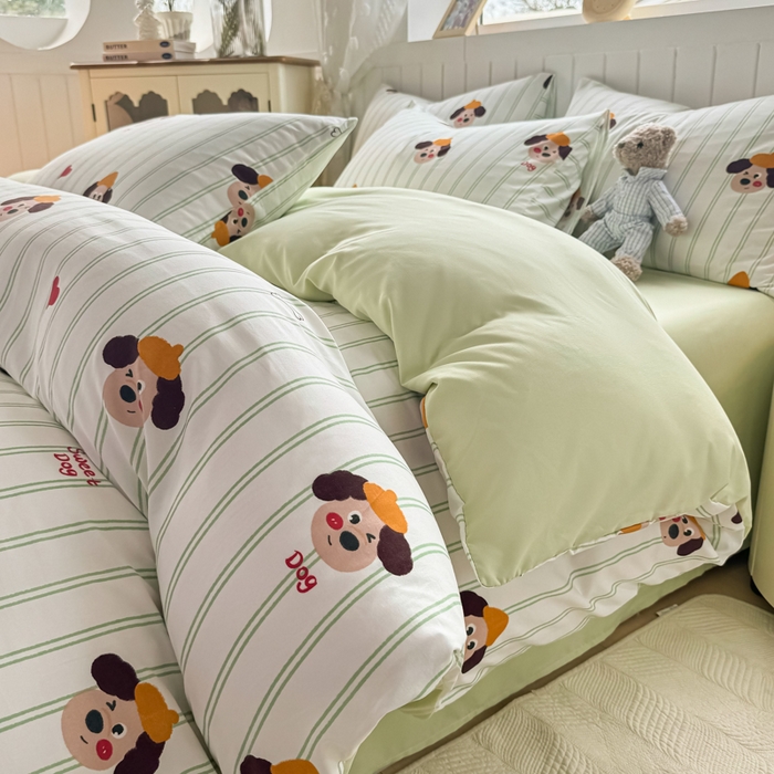 91家纺网 家纺一手货源 找家纺 丝芙妮家居（原乐视家纺） 2025春夏新款水洗皱皱棉印花四件套 修修狗