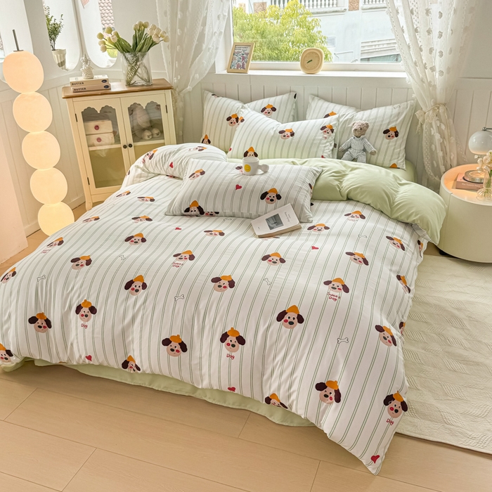 91家纺网 家纺一手货源 找家纺 丝芙妮家居（原乐视家纺） 2025春夏新款水洗皱皱棉印花四件套 修修狗