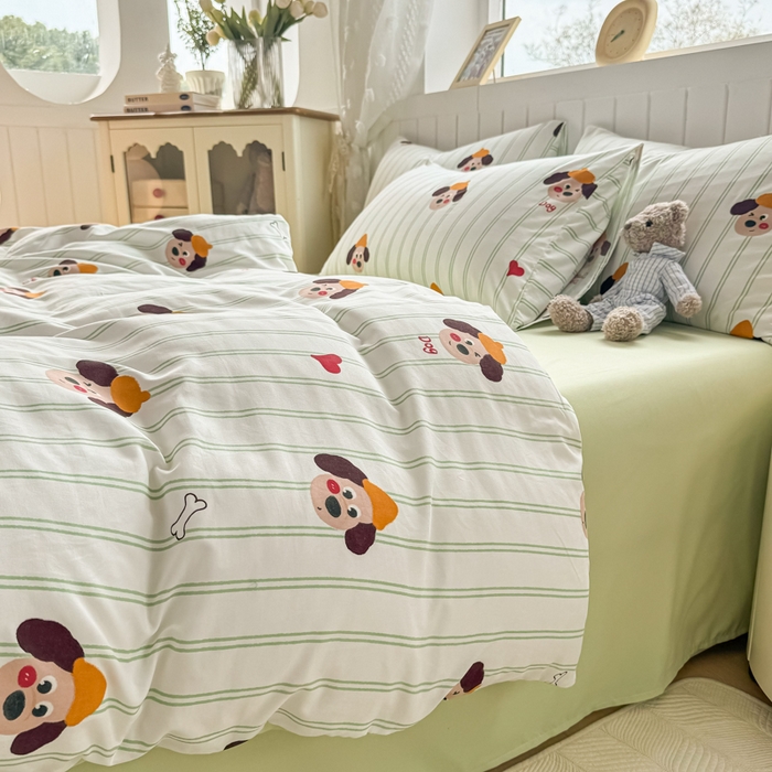 91家纺网 家纺一手货源 找家纺 丝芙妮家居（原乐视家纺） 2025春夏新款水洗皱皱棉印花四件套 修修狗