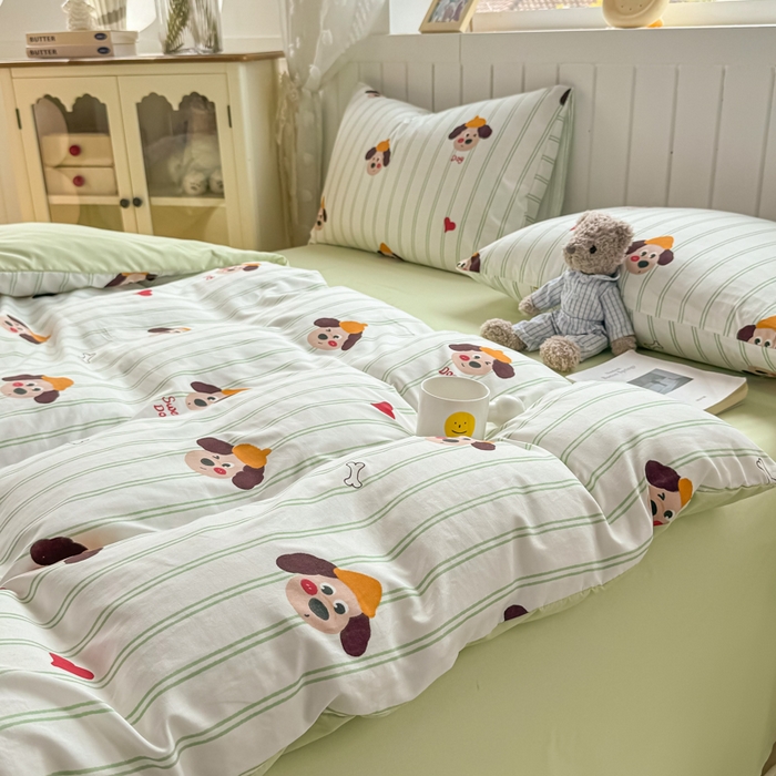 91家纺网 家纺一手货源 找家纺 丝芙妮家居（原乐视家纺） 2025春夏新款水洗皱皱棉印花四件套 修修狗