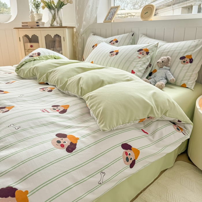 91家纺网 家纺一手货源 找家纺 丝芙妮家居（原乐视家纺） 2025春夏新款水洗皱皱棉印花四件套 修修狗