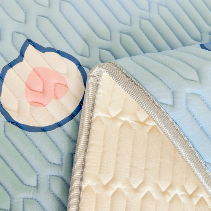 91家纺网 家纺一手货源 找家纺 爱思凯家纺 2025新款【印花成人0.3 乳胶凉席】清新0.3 乳胶条席款 清新乳胶条席 天蓝小狗