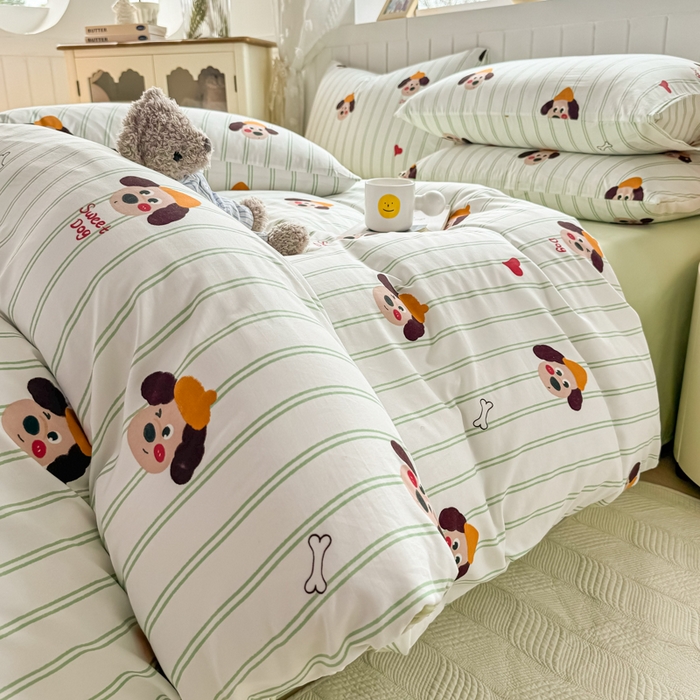 91家纺网 家纺一手货源 找家纺 丝芙妮家居（原乐视家纺） 2025春夏新款水洗皱皱棉印花四件套 修修狗