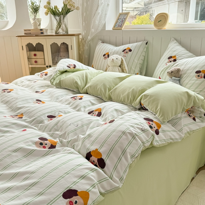 91家纺网 家纺一手货源 找家纺 丝芙妮家居（原乐视家纺） 2025春夏新款水洗皱皱棉印花四件套 修修狗