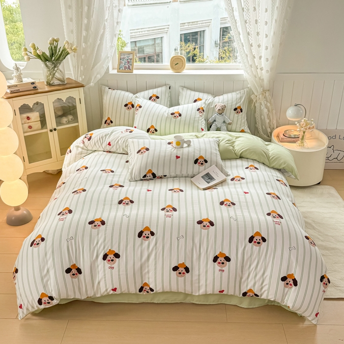 91家纺网 家纺一手货源 找家纺 丝芙妮家居（原乐视家纺） 2025春夏新款水洗皱皱棉印花四件套 修修狗