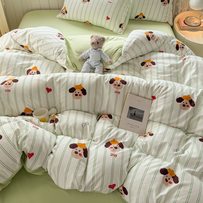 91家纺网 家纺一手货源 找家纺 丝芙妮家居（原乐视家纺） 2025春夏新款水洗皱皱棉印花四件套 修修狗