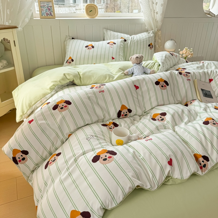 91家纺网 家纺一手货源 找家纺 丝芙妮家居（原乐视家纺） 2025春夏新款水洗皱皱棉印花四件套 修修狗