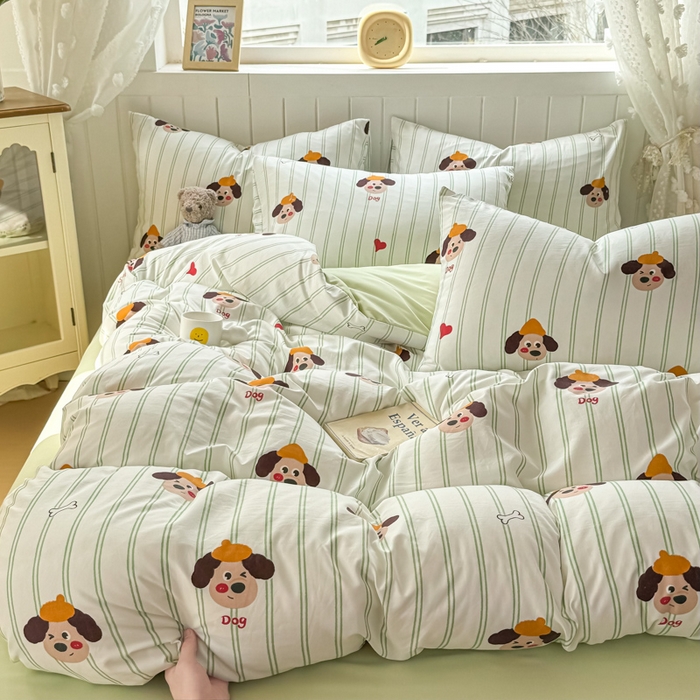 91家纺网 家纺一手货源 找家纺 丝芙妮家居（原乐视家纺） 2025春夏新款水洗皱皱棉印花四件套 修修狗