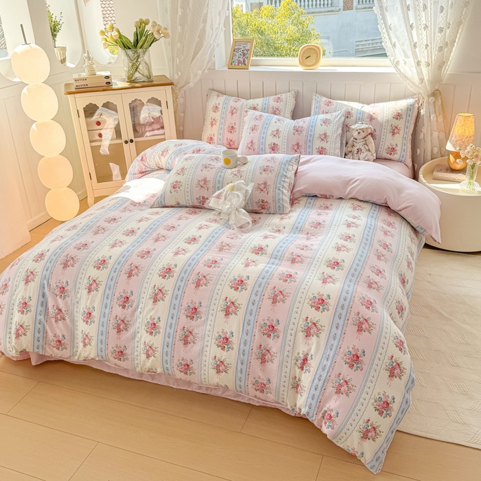 91家纺网 家纺一手货源 找家纺 丝芙妮家居（原乐视家纺） 2025春夏新款水洗皱皱棉印花四件套 萱花