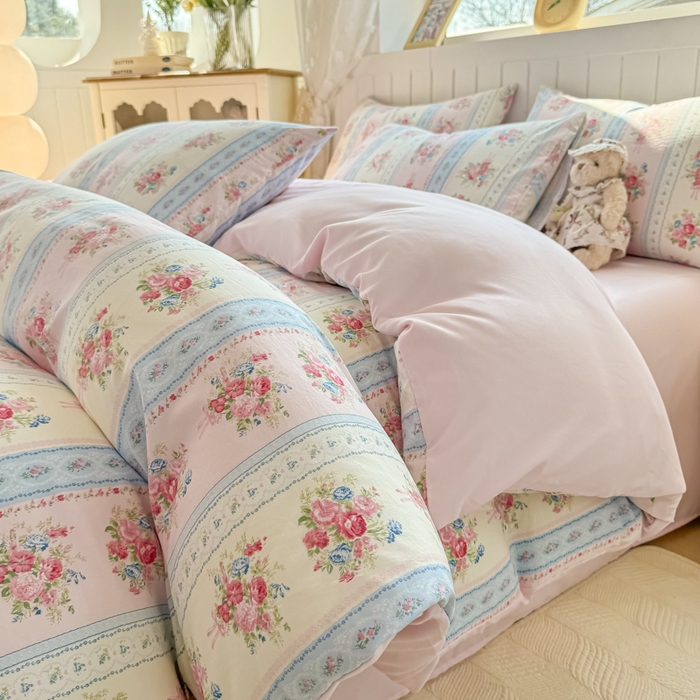 91家纺网 家纺一手货源 找家纺 丝芙妮家居（原乐视家纺） 2025春夏新款水洗皱皱棉印花四件套 萱花