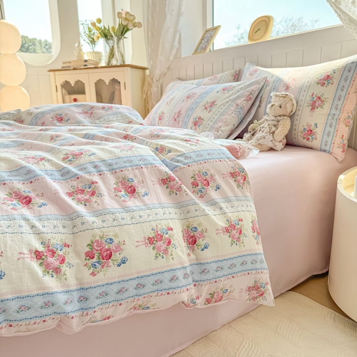 91家纺网 家纺一手货源 找家纺 丝芙妮家居（原乐视家纺） 2025春夏新款水洗皱皱棉印花四件套 萱花