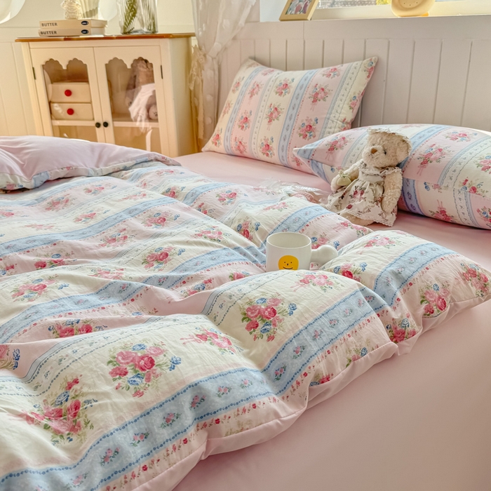 91家纺网 家纺一手货源 找家纺 丝芙妮家居（原乐视家纺） 2025春夏新款水洗皱皱棉印花四件套 萱花