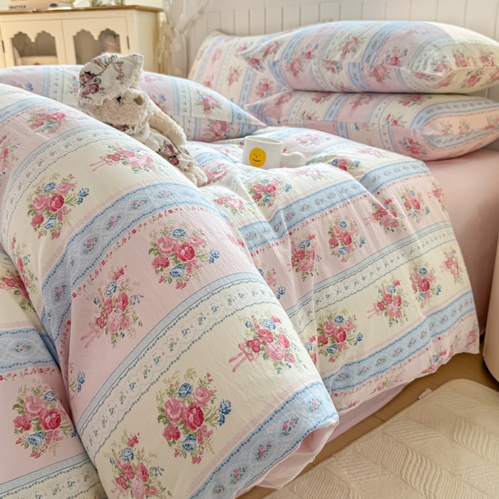 91家纺网 家纺一手货源 找家纺 丝芙妮家居（原乐视家纺） 2025春夏新款水洗皱皱棉印花四件套 萱花