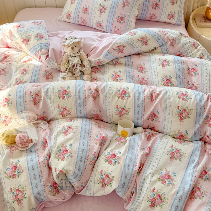 91家纺网 家纺一手货源 找家纺 丝芙妮家居（原乐视家纺） 2025春夏新款水洗皱皱棉印花四件套 萱花