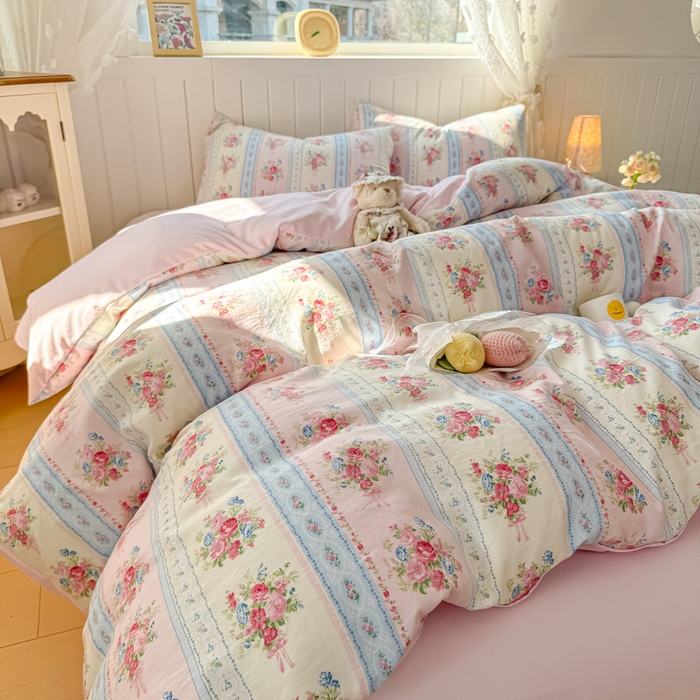 91家纺网 家纺一手货源 找家纺 丝芙妮家居（原乐视家纺） 2025春夏新款水洗皱皱棉印花四件套 萱花