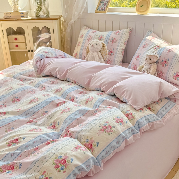 91家纺网 家纺一手货源 找家纺 丝芙妮家居（原乐视家纺） 2025春夏新款水洗皱皱棉印花四件套 萱花