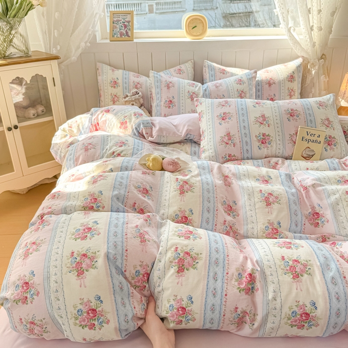 91家纺网 家纺一手货源 找家纺 丝芙妮家居（原乐视家纺） 2025春夏新款水洗皱皱棉印花四件套 萱花