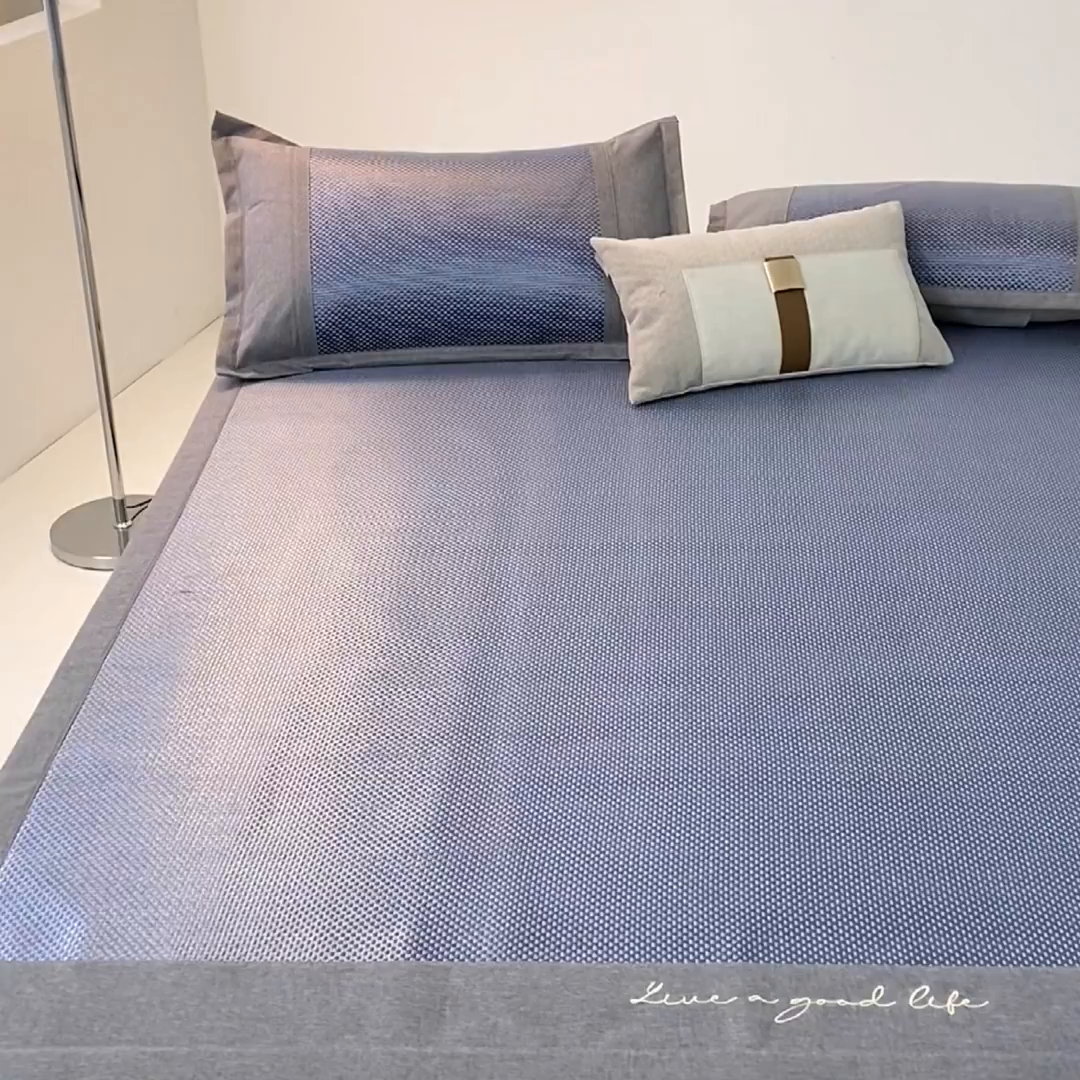 91家纺网 家纺一手货源 找家纺 （总）宜家坊 2025新款A类纯色绣花冰藤席凉席三件套