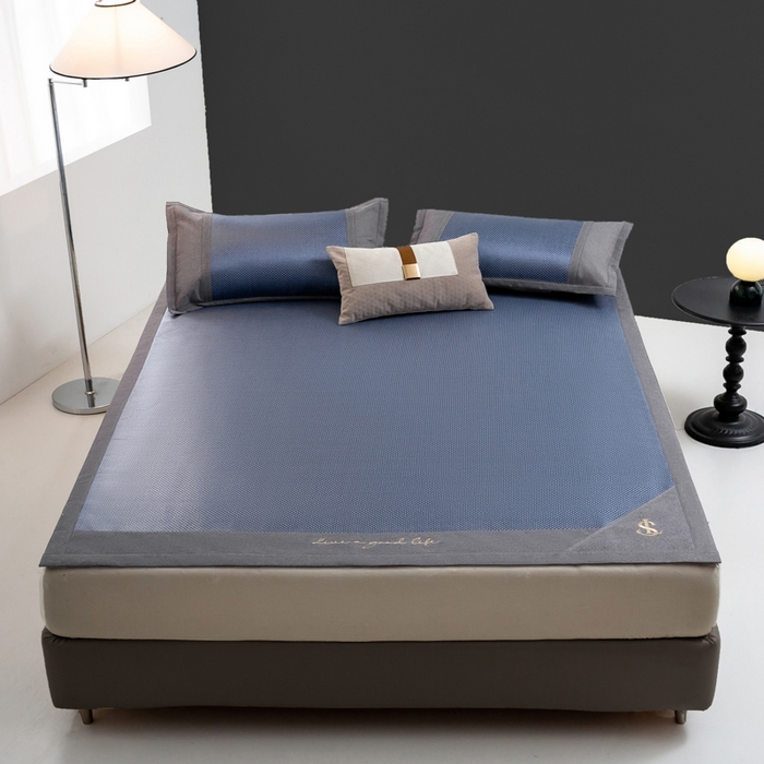 91家纺网 家纺一手货源 找家纺 （总）宜家坊 2025新款A类纯色绣花冰藤席凉席三件套