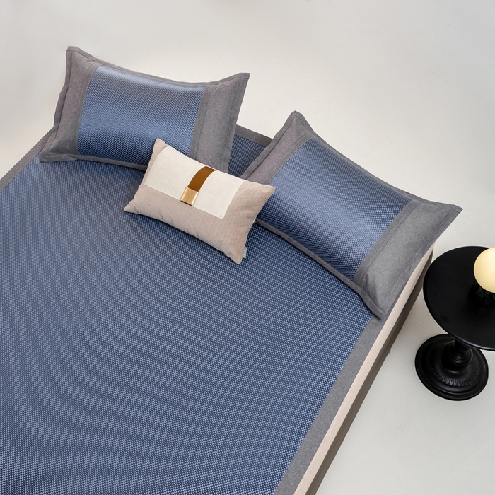 91家纺网 家纺一手货源 找家纺 （总）宜家坊 2025新款A类纯色绣花冰藤席凉席三件套