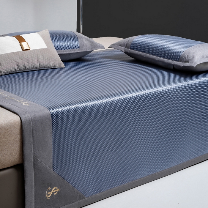 91家纺网 家纺一手货源 找家纺 （总）宜家坊 2025新款A类纯色绣花冰藤席凉席三件套