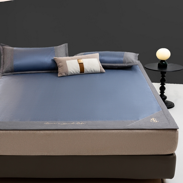 91家纺网 家纺一手货源 找家纺 （总）宜家坊 2025新款A类纯色绣花冰藤席凉席三件套