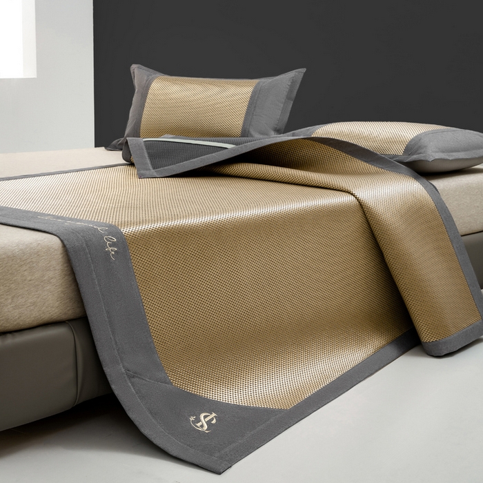 91家纺网 家纺一手货源 找家纺 （总）宜家坊 2025新款A类纯色绣花冰藤席凉席三件套