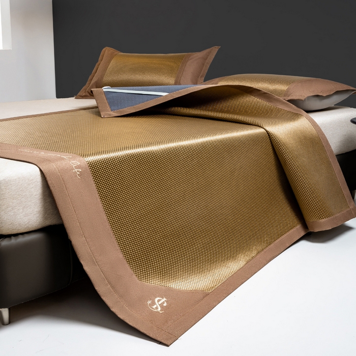 91家纺网 家纺一手货源 找家纺 （总）宜家坊 2025新款A类纯色绣花冰藤席凉席三件套