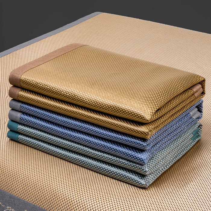 91家纺网 家纺一手货源 找家纺 宜家坊 2025新款A类纯色绣花冰藤席凉席三件套 曙光金-床席款