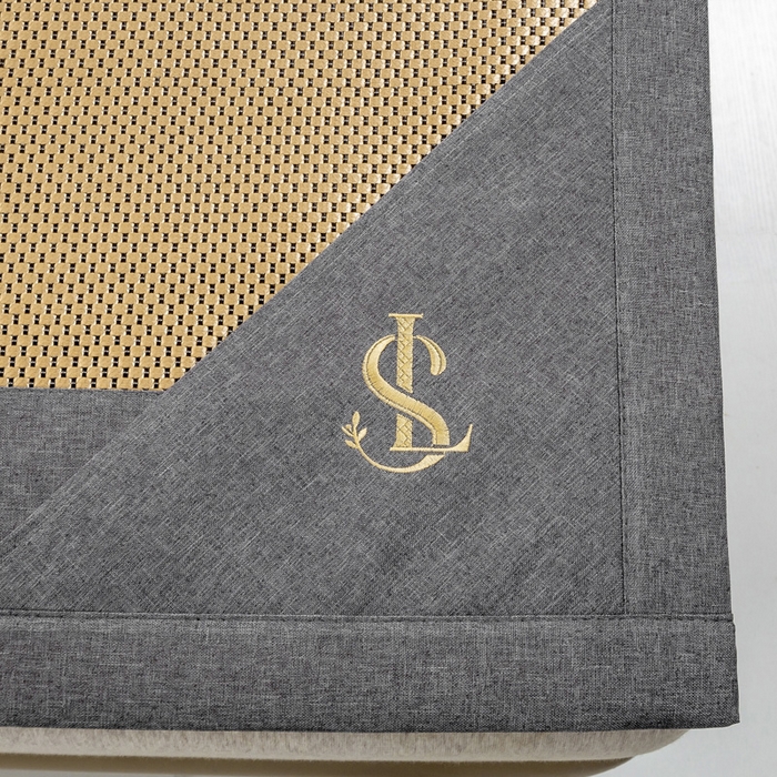 91家纺网 家纺一手货源 找家纺 宜家坊 2025新款A类纯色绣花冰藤席凉席三件套 曙光金-床席款