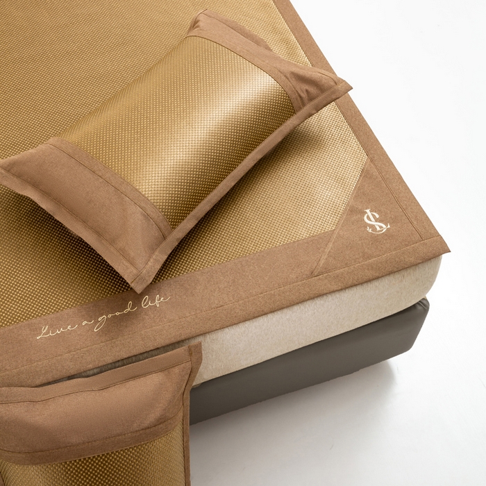 91家纺网 家纺一手货源 找家纺 宜家坊 2025新款A类纯色绣花冰藤席凉席三件套 钛古咖-床席款