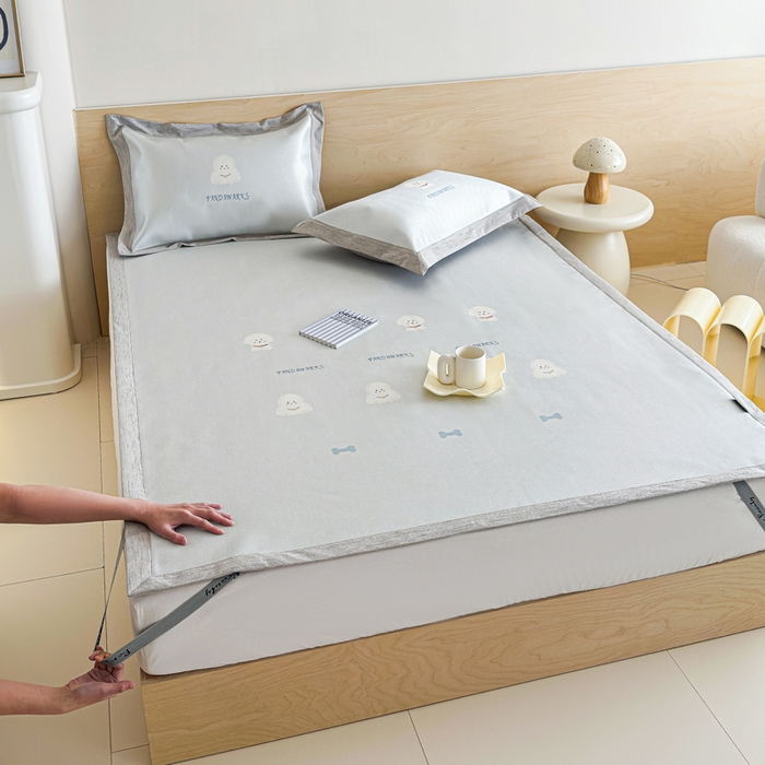 91家纺网 家纺一手货源 找家纺 本希家居 2025春夏新款可水洗冰丝席花漾数码印花卡通系列 可爱小狗平席