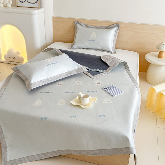 91家纺网 家纺一手货源 找家纺 本希家居 2025春夏新款可水洗冰丝席花漾数码印花卡通系列 可爱小狗平席