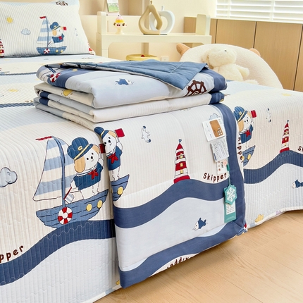 91家纺网 家纺一手货源 找家纺 （总）亿莱鑫 2025新款全棉水洗夏凉被 空调被 被子夏被四件套床盖款