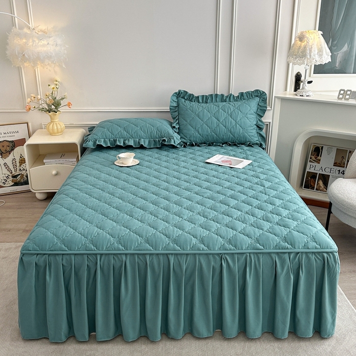 91家纺网 家纺一手货源 找家纺 2025新款蝴蝶飞飞系列 --A类亲肤棉床裙床笠二合一 蓝色