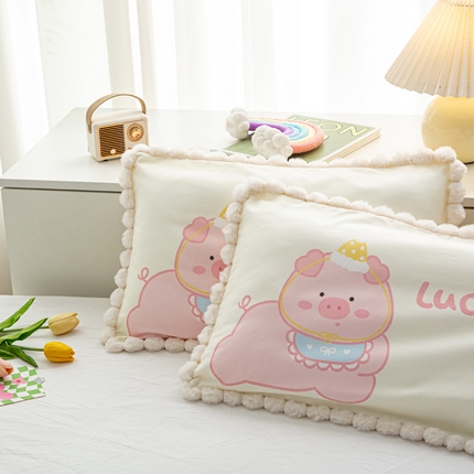 萌番宝 2025新款100支云柔全棉磨毛儿童枕套卡通单件单枕套 萌猪