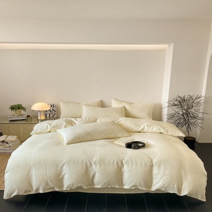 91家纺网 家纺一手货源 找家纺 优承佳  2025新款超柔云感m纯色双层纱四件套 双层纱-乳白