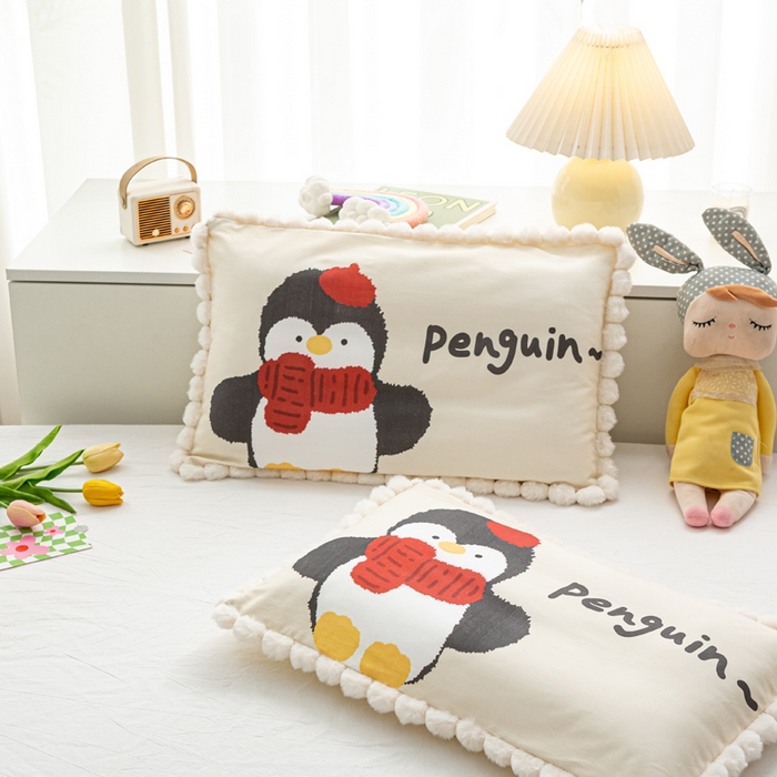 91家纺网 家纺一手货源 找家纺 萌番宝 2025新款100支云柔全棉磨毛儿童枕套卡通单件单枕套 企小鹅